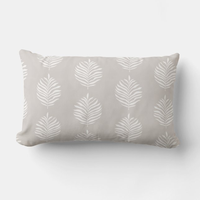 Coastal Palm Leaf Pattern White Sand Lumbar Cushion (Front)