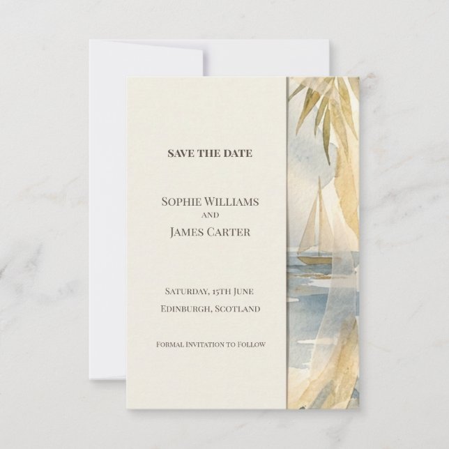 Coastal Palm Save The Date Card (Front)