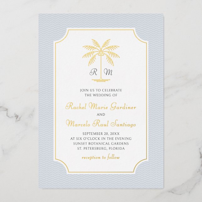 Coastal Palm Tree Minimalist Preppy Wedding (Front)