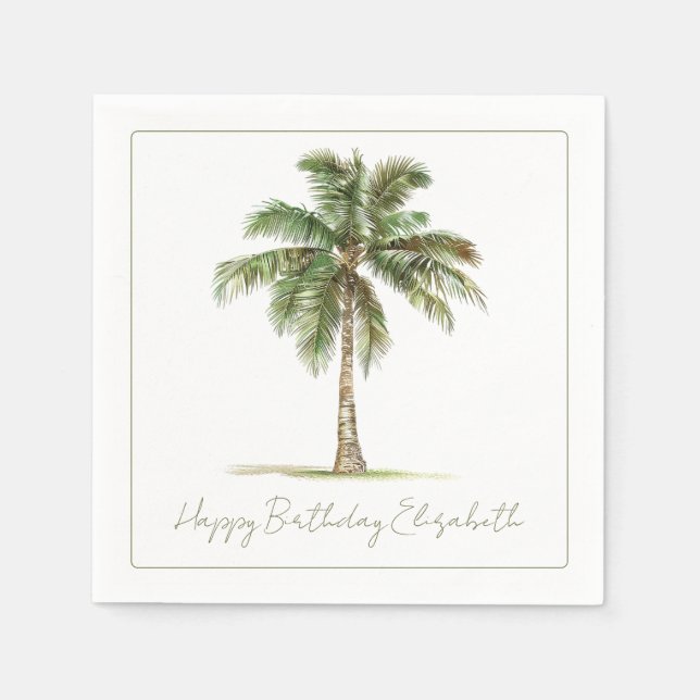 Coastal Palm Tree Personalised Party Napkin (Front)