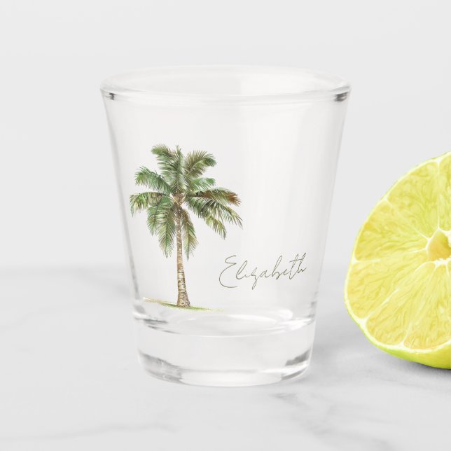 Coastal Palm Tree Personalised Shot Glass (Front)