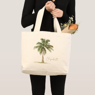 Coastal Palm Tree Personalized Large Tote Bag