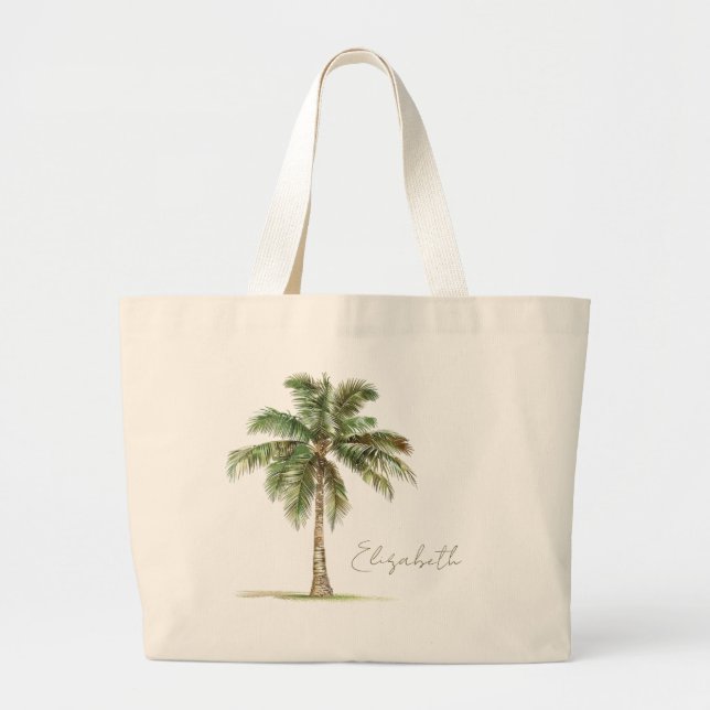 Coastal Palm Tree Personalized Large Tote Bag (Front)