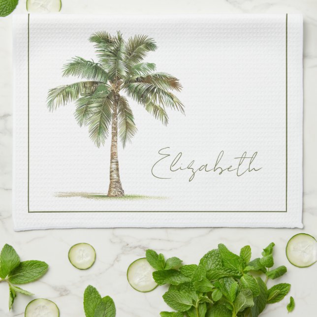 Coastal Palm Tree Personalized Tea Towel (Folded)