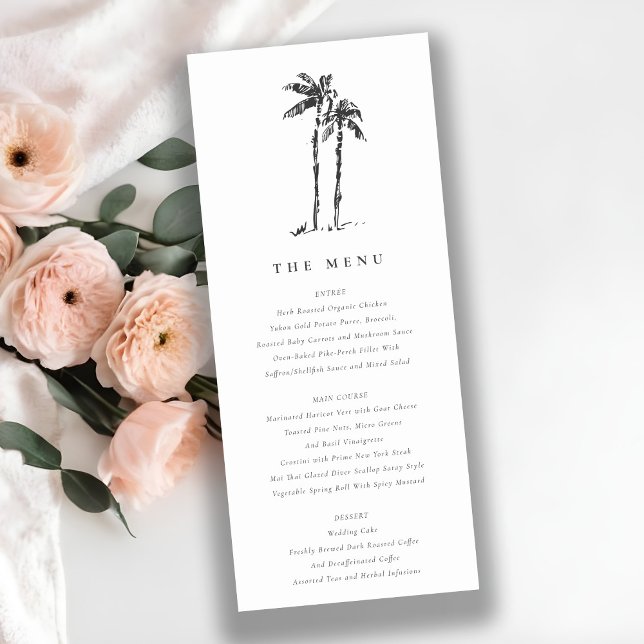 Coastal Palm Tree Sketch Wedding Menu Card (Creator Uploaded)