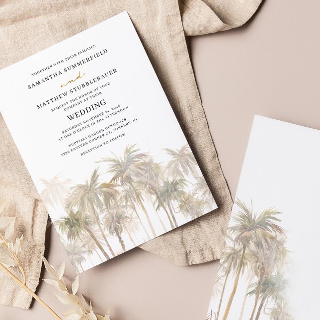 Coastal Palm Trees Beach Wedding Invitation (Creator Uploaded)