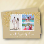 Coastal Palms Photo Collage Christmas Holiday Card<br><div class="desc">Three photos accented with faux gold glitter palm fronds on a gold background (see more colours in our store), these holiday Christmas photo cards have "It's A Wonderful Life", or any greeting you choose, and your names on the bottom in chic lettering. Select Matte for heaviest paper and High Definition...</div>