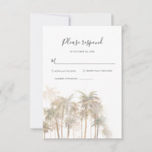 Coastal Palms Watercolor Destination Wedding RSVP Card