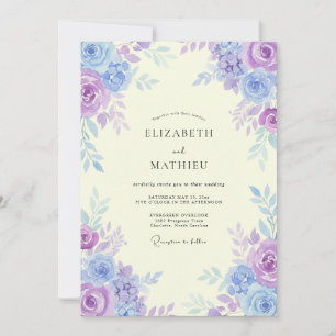 Coastal Periwinkle Amethyst Watercolor Wedding Invitation