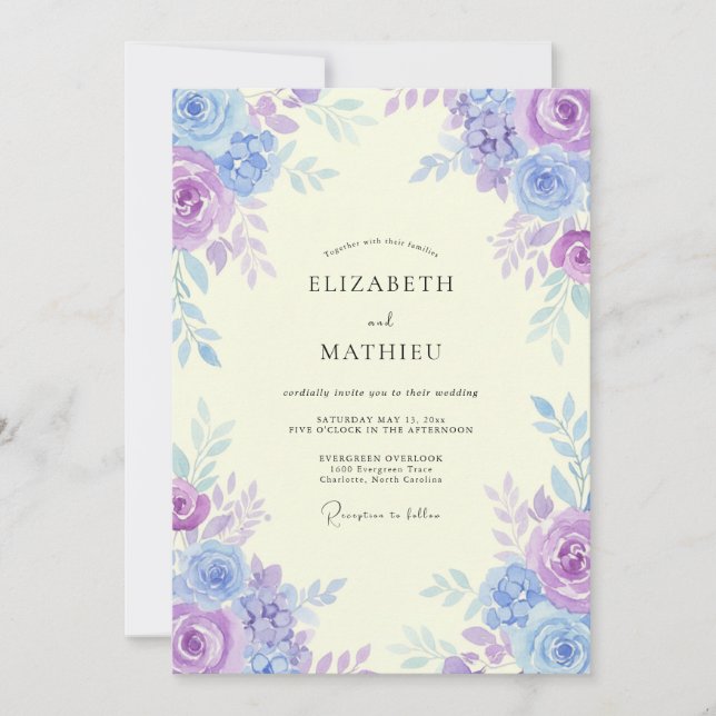 Coastal Periwinkle Amethyst Watercolor Wedding Invitation (Front)