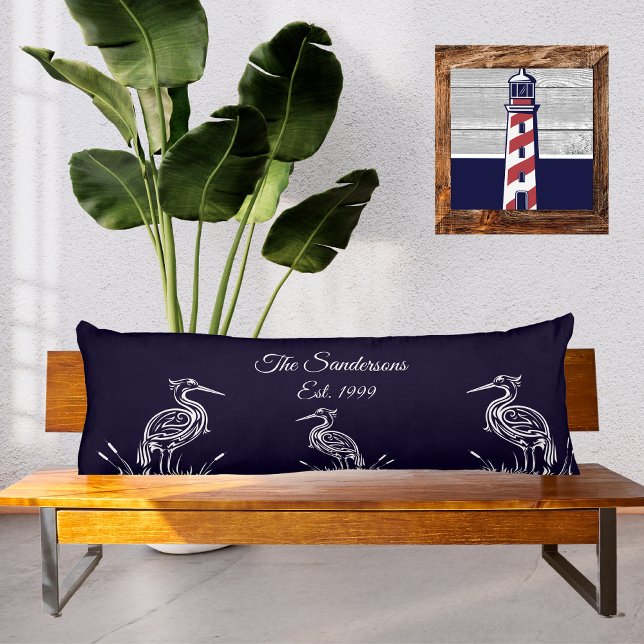 Coastal Personalised White Herons Birds Navy Blue Body Cushion (Creator Uploaded)