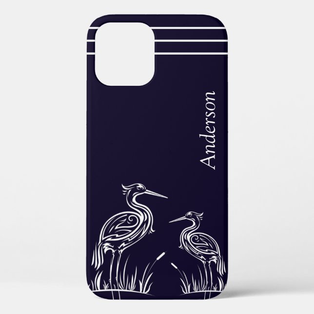 Coastal Personalised White Herons Birds Navy Blue  Case-Mate iPhone Case (Back)