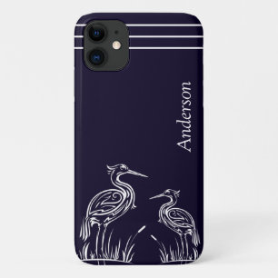Coastal Personalised White Herons Birds Navy Blue  Case-Mate iPhone Case