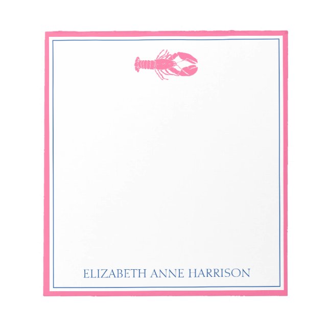 Coastal Pink and Navy Blue Lobster Personalised Notepad (Front)