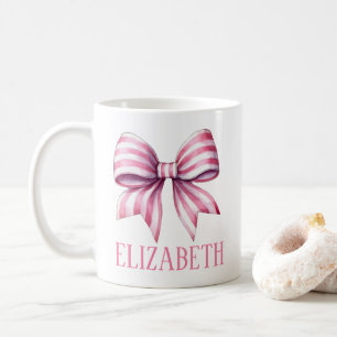 Coastal Pink and White Watercolor Bow Personalized Coffee Mug