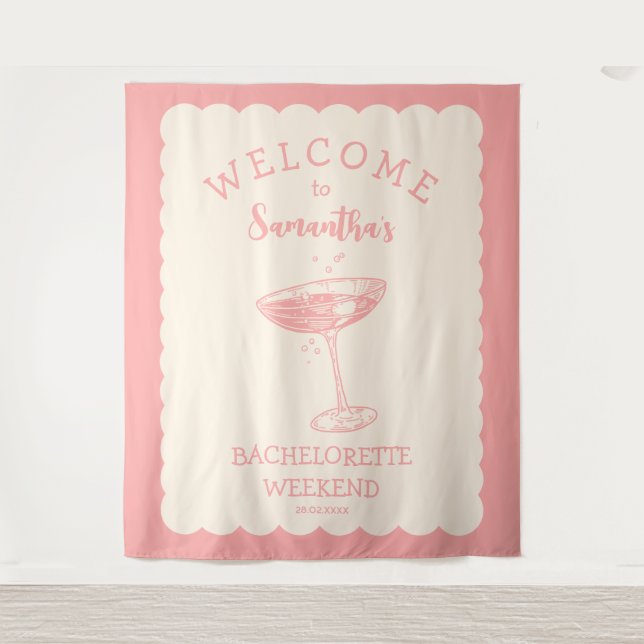 Coastal Pink Bachelorette Party Backdrop Cocktail Tapestry (Front)