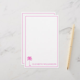 Coastal Pink Palmetto Palm Tree Personalised Stationery