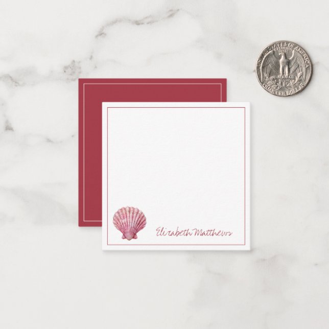 Coastal Pink Seashell on White Personalised Card (Front/Back In Situ)