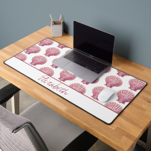 Coastal Pink Seashell on White Personalised Desk Mat