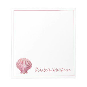 Coastal Pink Seashell on White Personalised Notepad