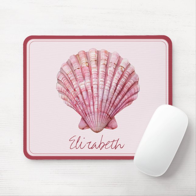 Coastal Pink Seashell Personalised Mouse Pad (With Mouse)