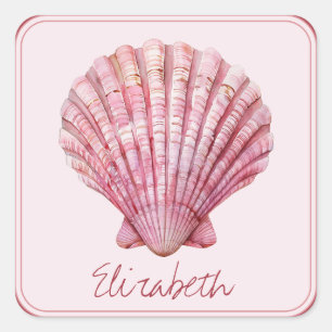 Coastal Pink Seashell Personalised Square Sticker