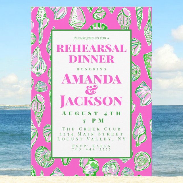 Coastal Pink Seashell Rehearsal Dinner Invitation (Creator Uploaded)