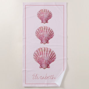 Coastal Pink Seashells Personalised Beach Towel