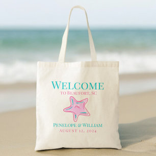 Coastal Pink Starfish Wedding Welcome Personalised Tote Bag