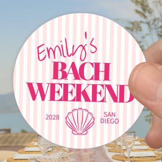 Coastal Pink Striped Bach Weekend Shell Classic Round Sticker