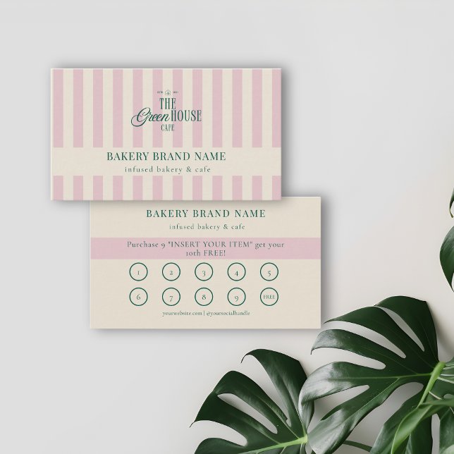 Coastal Pink Stripes Bakery Logo Loyalty Punch  Business Card (Creator Uploaded)