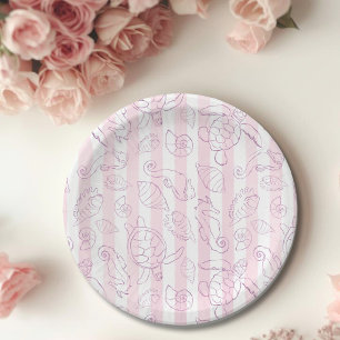 Coastal Pink Stripes Girl Sea You Baby Shower Paper Plate