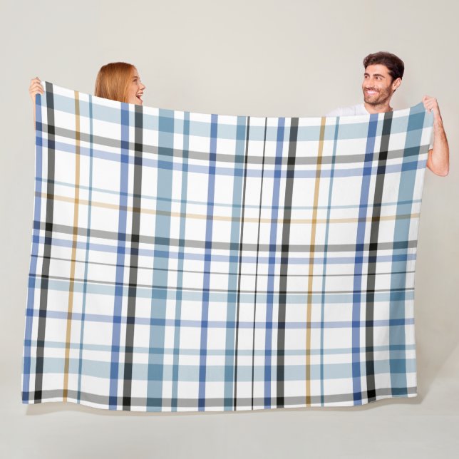 Coastal Plaid Charm: Beach-Inspired Fleece Blanket (In Situ)