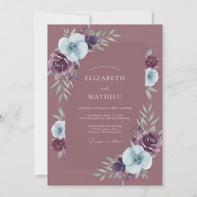 Coastal Plum Periwinkle Petal Wedding Invitation (Front)