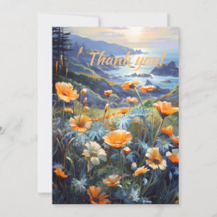 Coastal Poppies Seascape Thank You Card