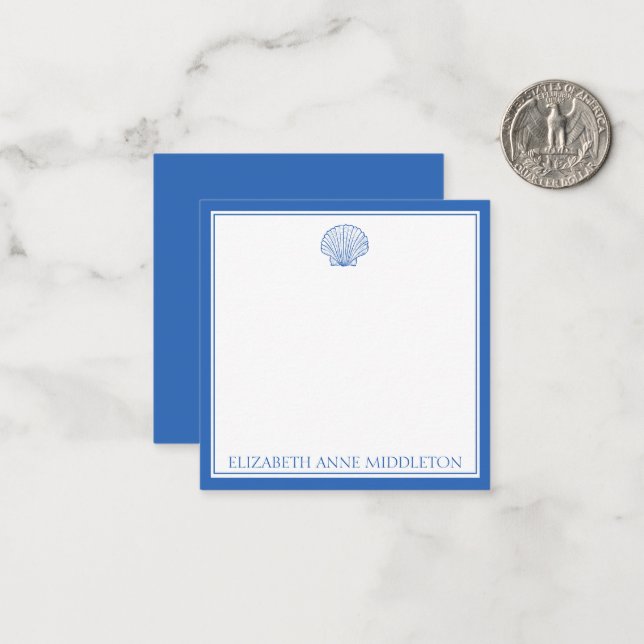 Coastal Preppy Blue and White Shell Personalised Card (Front/Back In Situ)