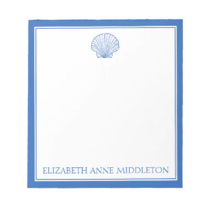 Coastal Preppy Blue and White Shell Personalised Notepad