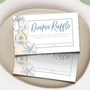Coastal Preppy Blue Baby Shower Diaper Raffle Enclosure Card