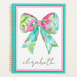Coastal Preppy Pink and Green Bow Personalised Planner