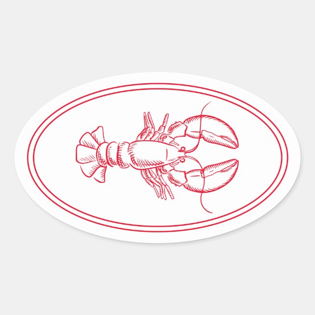 Coastal Preppy Red and White Lobster Oval Sticker (Front)