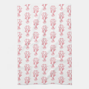 Coastal Preppy Red and White Lobsters Tea Towel