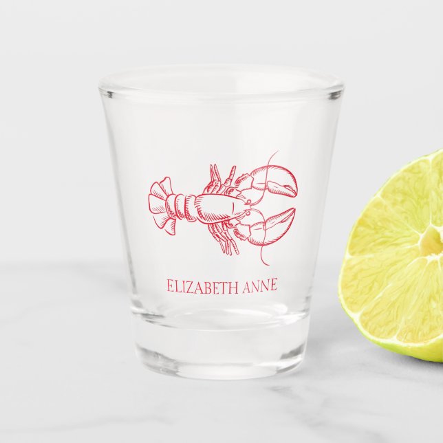 Coastal Preppy Red Lobster Personalised Shot Glass (Front)