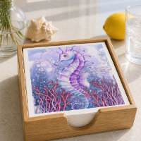 Coastal Purple Seahorse Throw Pillow