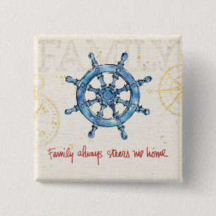 Coastal Quote Family Always Steers me Home 15 Cm Square Badge