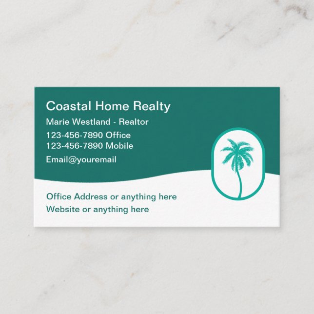 Coastal Real Estate Agent Palm Tree Theme Business Card (Front)