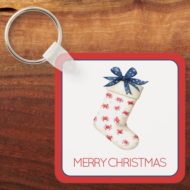 Coastal Red Crab Christmas Stocking Key Ring (Front)