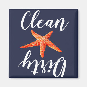 Coastal Red Starfish & Navy Clean Dirty Dishwasher Magnet