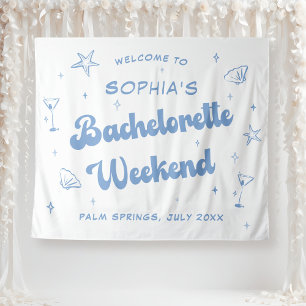 Coastal Retro Beach Blue Bachelorette Tapestry