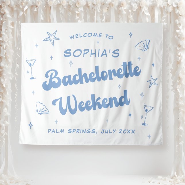 Coastal Retro Beach Blue Bachelorette Tapestry (Creator Uploaded)