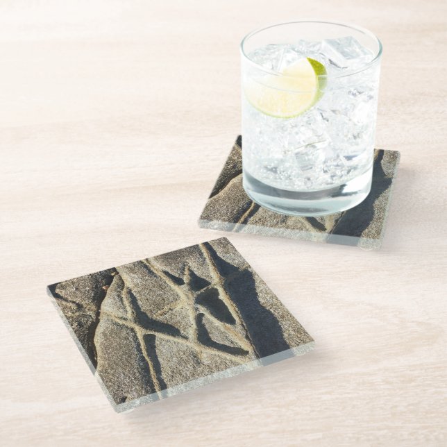 Coastal Rock Pattern Star Beachside  Glass Coaster (Angled)